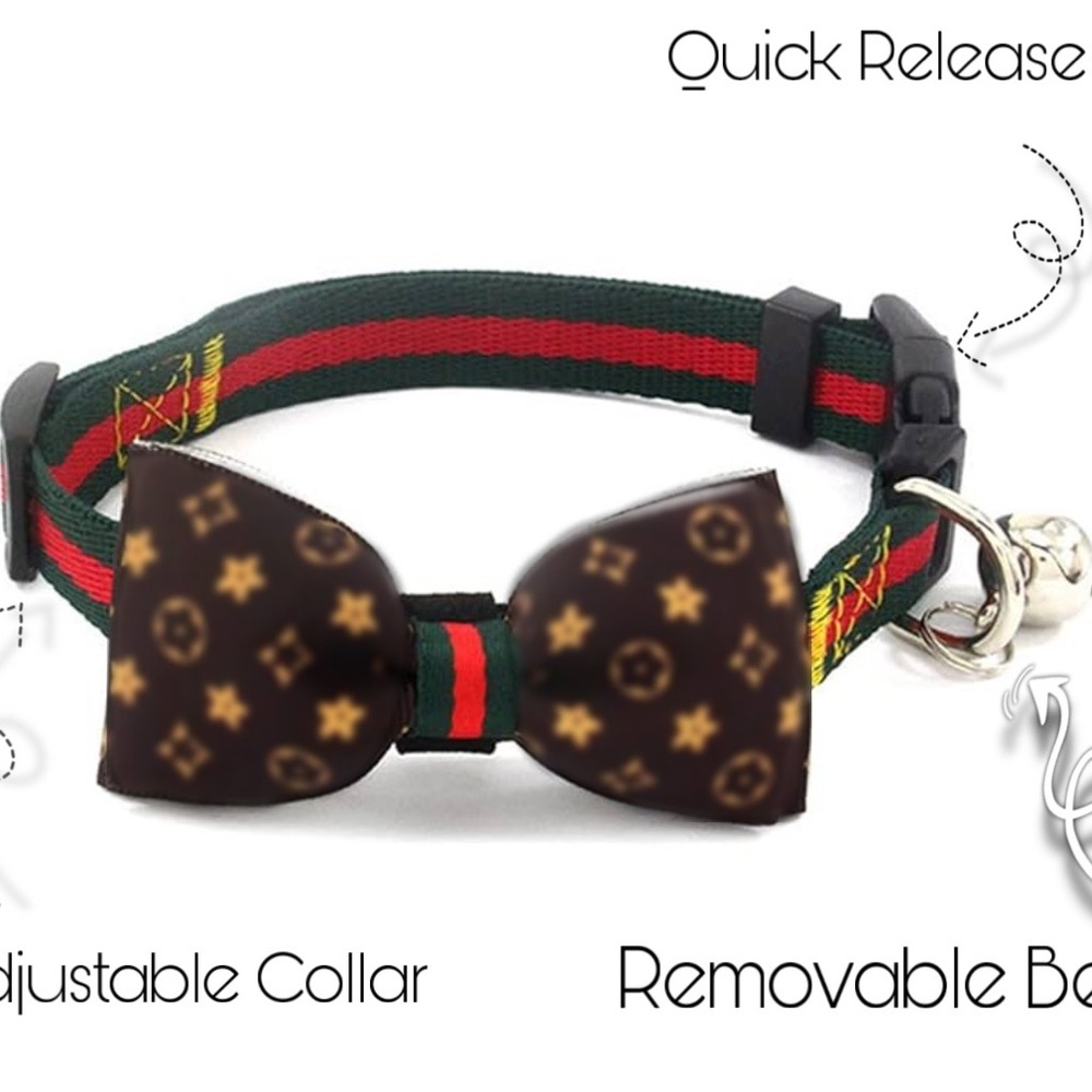 Luxury Designer Dog Collar with Bow Tie - Black and Brown